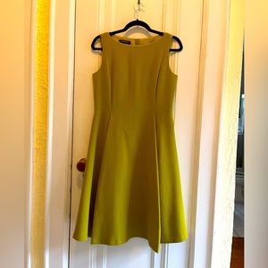 Lafayette 148 A-Line Wool Midi Dress in Citron Green